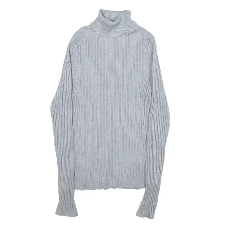 NEW LOOK Ribbed Jumper Grey Tight Knit Viscose Roll Neck Womens UK 12
