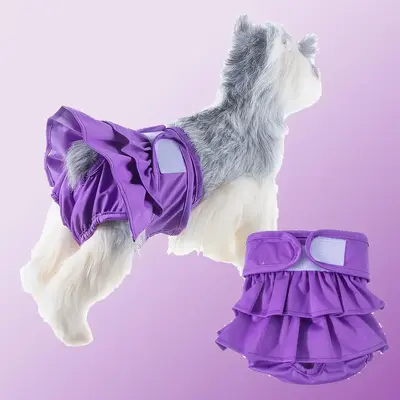 Cute Washable Dog Diaper, 1 Count Solid Color Female Dog Urine Pants, Advanced Group Edge Style Pet Protection Pants, Dog & C...