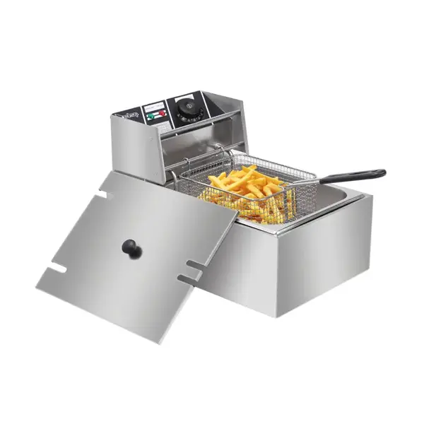 6.3QT/6L Deep Fryer with Removable Basket,Stainless Steel Large Single-Cylinder Electric Fryers with Professional Heating Ele...