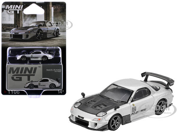 Mazda RX-7 RE-Amemiya Silver Metallic with Matt Black Hood Limited Edition 1/64 Diecast Model Car by Mini GT