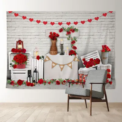 Aperturee White Wall Red Rose Love Light Valentine Backdrop