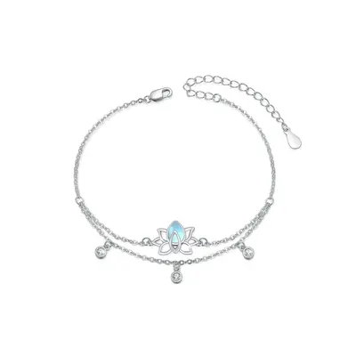 Sterling Silver Cubic Zirconia & Moonstone Lotus Layerered Bracelet