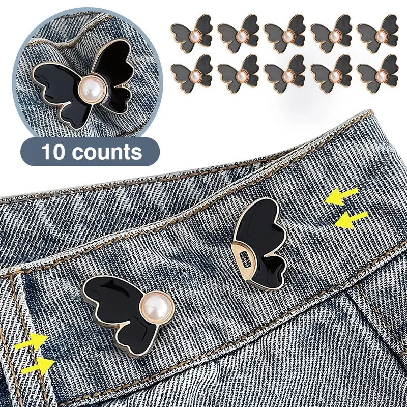 10 Counts Pant Waist Tightener, Adjustable Waist Tightener Clip, No Sew Butterfly Waist Buckles Pins for Loose Jeans or Skirt...