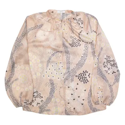 REISS Hailey Sheer Womens Printed Blouse Pink Long Sleeve Crazy Pattern UK 8