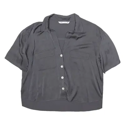ZARA Womens Shirt Grey V-Neck Silk L