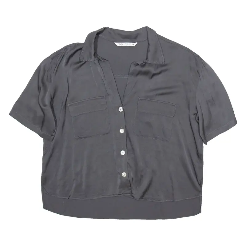 ZARA Womens Shirt Grey V-Neck Silk L