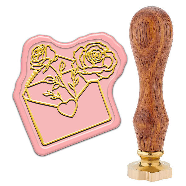 Golden Tone Wax Seal Brass Stamps with Wood Handles