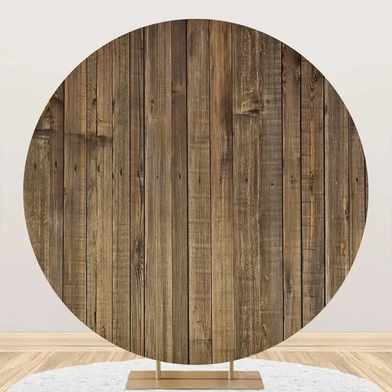 Round Vintage Vertical Plank Wood Birthday Backdrop - Aperturee