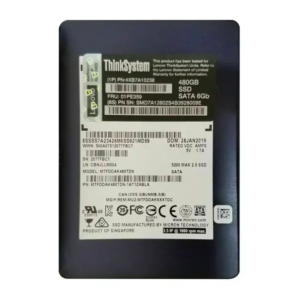 01PE359 Lenovo 480GB TLC Mainstream SATA 3.0 6Gbps Hot Swap 2.5-Inch Internal Solid State Drive
