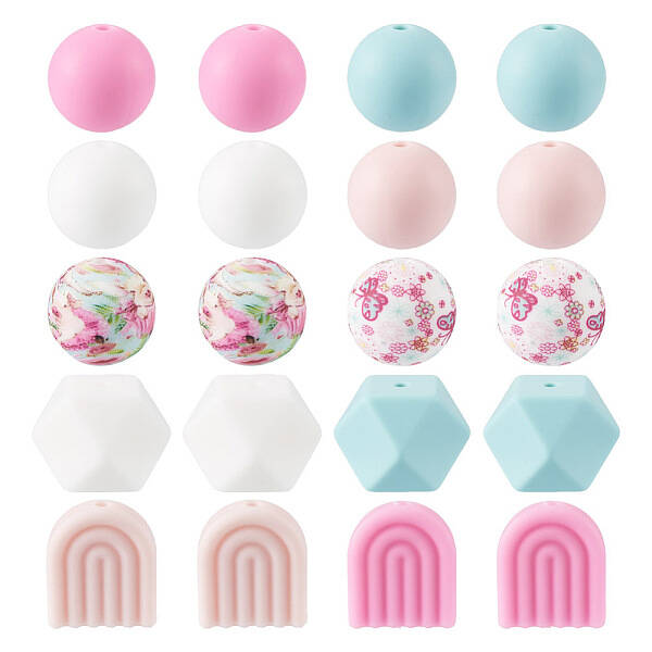 78Pcs 10 Style Round/Hexagon/Arch Food Grade Eco-Friendly Silicone Focal Beads