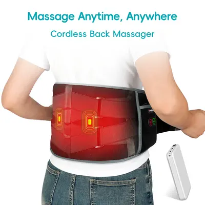 Cordless Back Massager with 3 Heating Levels & 3 Vibration Levels - Up to 58'' Waist Heating Pad for Deep Back Relief - Porta...