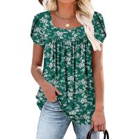 Angerella Womens Summer Tops Pleated Short Sleeve Square Neck Tunics Blouses Shirts S-3XL