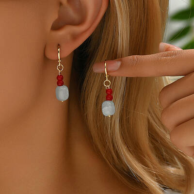 Golden Glass Bead Vintage Ethnic Style Tassel Brass Hoop Earrings for Women