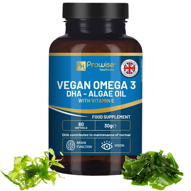 Prowise Vegan Omega-3 DHA from Algae Oil | 60 Softgels with Vitamin E | 400mg DHA + 10mg Vitamin E | 100% Plant-Based | Suppo...