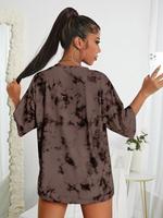 Women's Tie Dye Print Drop Shoulder Sports Tee, Casual Half Sleeve Round Neck T-Shirt for Daily Outdoor Sport, Ladies Sportsw...