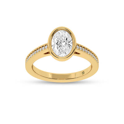 Lyra Pavé Set Half Coverage Bezel Oval Lab Grown Diamond Engagement Ring | 14K Yellow Gold 1 1/10 CT. TW.