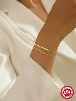 925 Sterling Silver Simple Double Layer Snake Bone Chain Bracelet, Trendy Adjustable Strap Bracelet, Trendy Exquisite Hand Je...