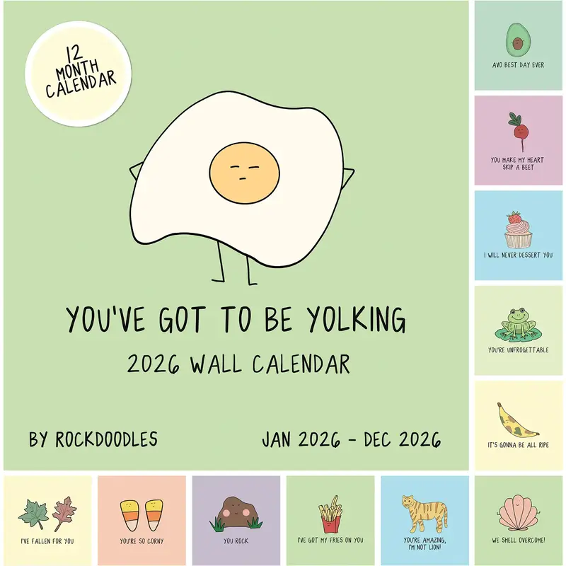 Rockdoodles 2026 Wall Calendar You've Got To Be Yolking Pun-Filled Fun Vibrant Design Spacious Layout Premium Paper High-Qual...