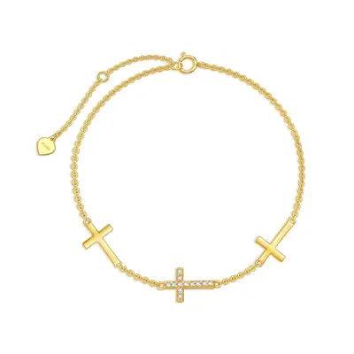 14K Gold Circular Shaped Diamond Cross Single Layer Anklet