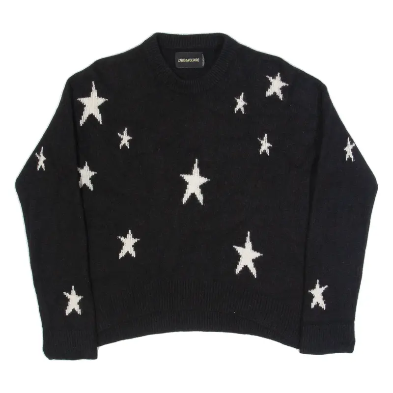 ZADIG & VOLTAIRE Oversized Womens Patterned Jumper Black Tight Knit Cashmere XS