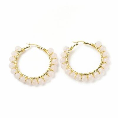 Natural Rose Quartz Beaded Hoop Earrings for Women