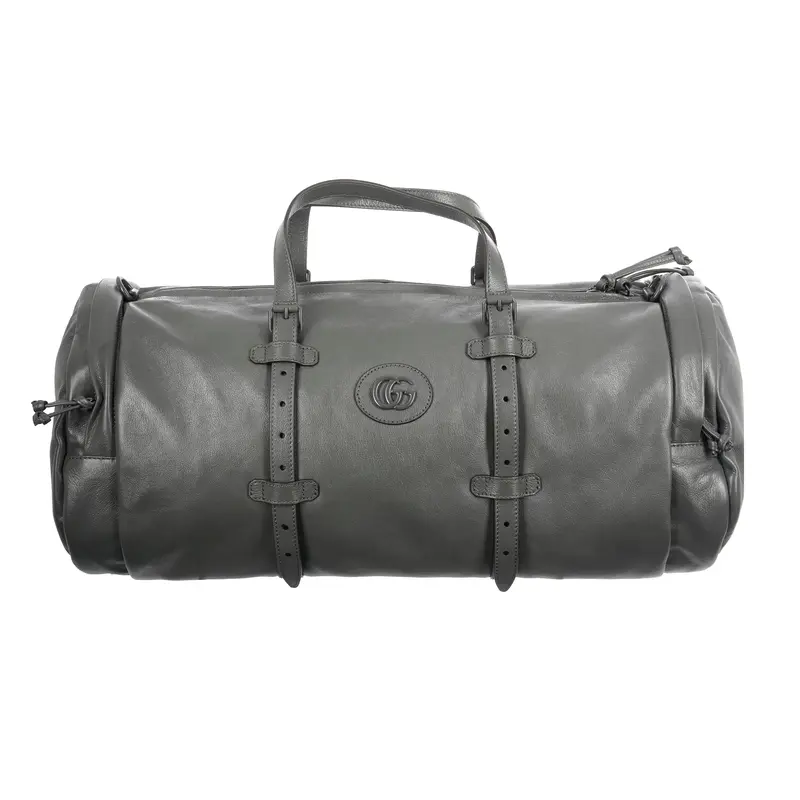Pre-owned GUCCI Leather Duffle Bag;Shoulder Bag;Top Handle Grey Tonal Double GG Large Duffle