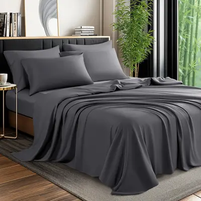 Shilucheng Natural Bamboo Bed Sheet Set- 4/6 Pc Silky Smooth & Cooling, 16 Deep Pocket, Anti-bacterial & Mite-resistant, Ho...