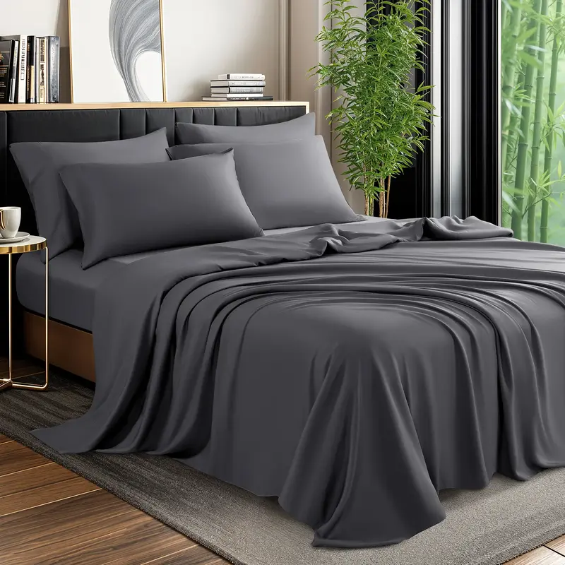 Shilucheng Natural Bamboo Bed Sheet Set- 4/6 Pc Silky Smooth & Cooling, 16 Deep Pocket, Anti-bacterial & Mite-resistant, Ho...