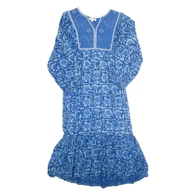 MONSOON Womens Day Dress Blue Crazy Pattern Long Sleeve Midi S