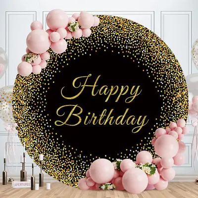 Aperturee Gold And Black Round Glitter Birthday Backdrop