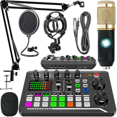 Podcast Microphone Bundle, Condenser Mic with Live Sound Card Kit, Podcast Equipment Bundle with Voice Changer and Mixer Func...