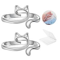 Crochet Ring for Finger Yarn Guide, 2 Count Adjustable Cat Design Knitting Loop Crochet Ring with Box, Knitting Accessory