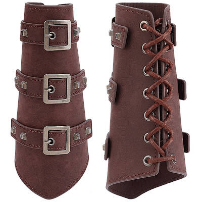 GORGECRAFT 2PCS Buckle Arm Bracers Retro Renaissance Leather Bracer Gauntlet Wristband Rivet Design Unisex Leather Cuffs Armb...