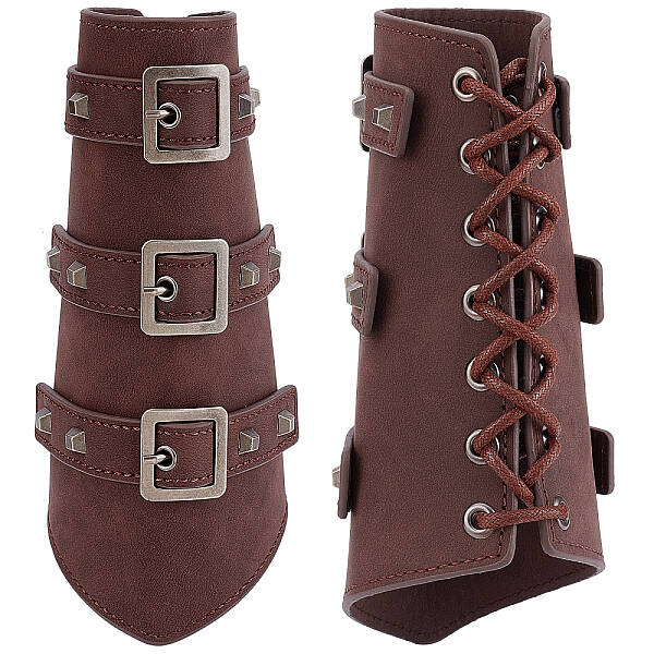GORGECRAFT 2PCS Buckle Arm Bracers Retro Renaissance Leather Bracer Gauntlet Wristband Rivet Design Unisex Leather Cuffs Armb...