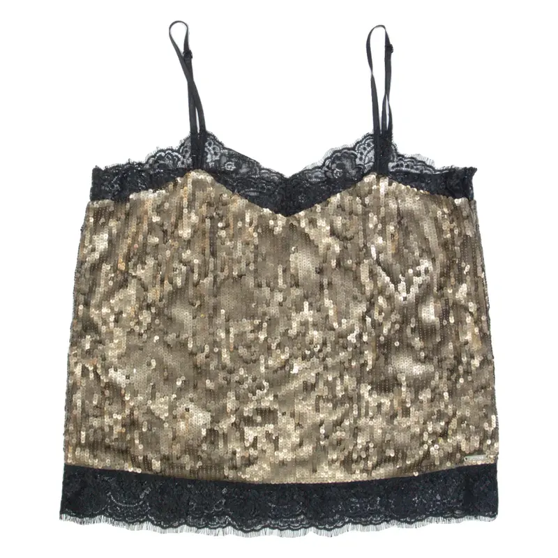GUESS Sequins Womens Camisole Top Gold V-Neck Sleeveless M