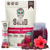 Salud 2-in-1 Hydration & Immunity Packets - Jamaica Flavor - 400mg Electrolytes, 250mg Wellmune, 100mg Elderberry, Dairy & So...