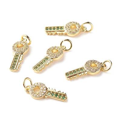 Brass Micro Pave Green & Clear Cubic Zirconia Pendants