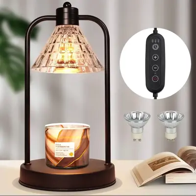 Candle Warmer Lamp with Timer- 2 Bulbs,Vintage,Electric Dimmable Melter for Jar Candles,Top Melting for Scented Wax Flower La...