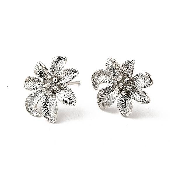 Rack Plating Brass Flower Stud Earrings for Women