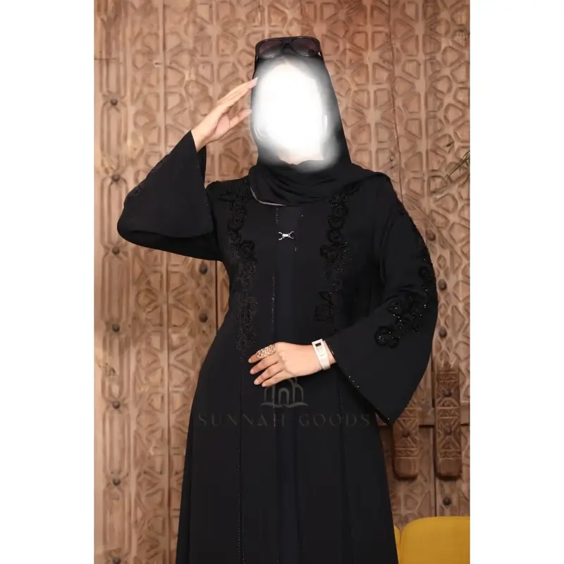 Black Abaya - Open Pearled