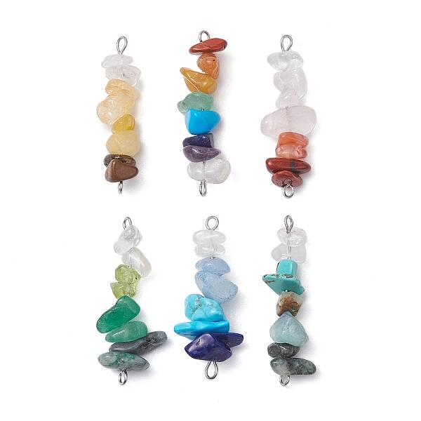 6Pcs Mixed Gemstone Chip Beaded Connector Charms Set