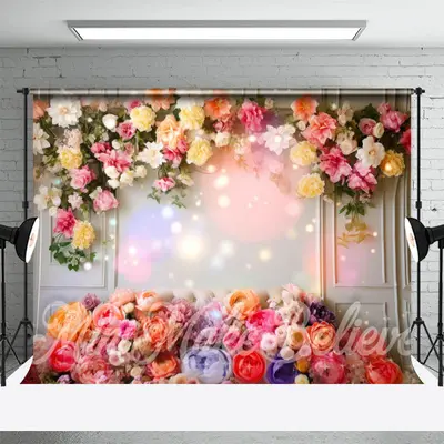Colorful Flowers White Wall Bokeh Spring Backdrop - Aperturee