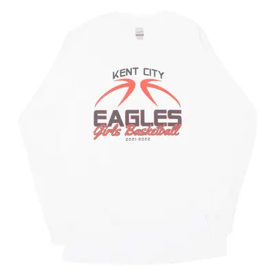 GILDAN Kent City Eagles Girls Basketball USA T-Shirt White Long Sleeve Womens M