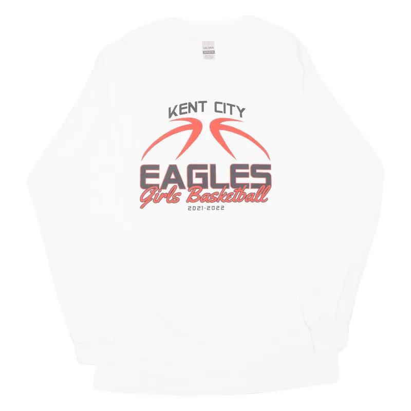 GILDAN Kent City Eagles Girls Basketball USA T-Shirt White Long Sleeve Womens M
