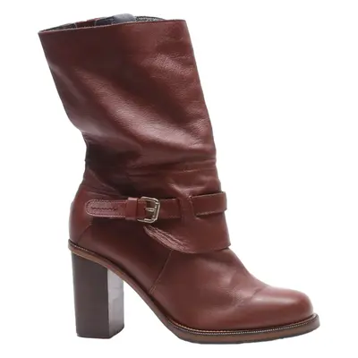 TOMMY HILFIGER Block Heel High Boots Maroon Leather Womens UK 4
