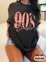 【Plus Size】 Figure & Letter Graphic Round Neck Tee, Summer Outfits, Graphic Tees, Casual Short Sleeve T-shirt for Daily...