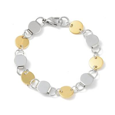 201 Stainless Steel Flat Round Link Chain Bracelets for Women Men