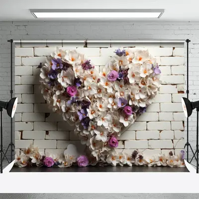 White Purple Flower Brick Valentines Day Backdrop - Aperturee