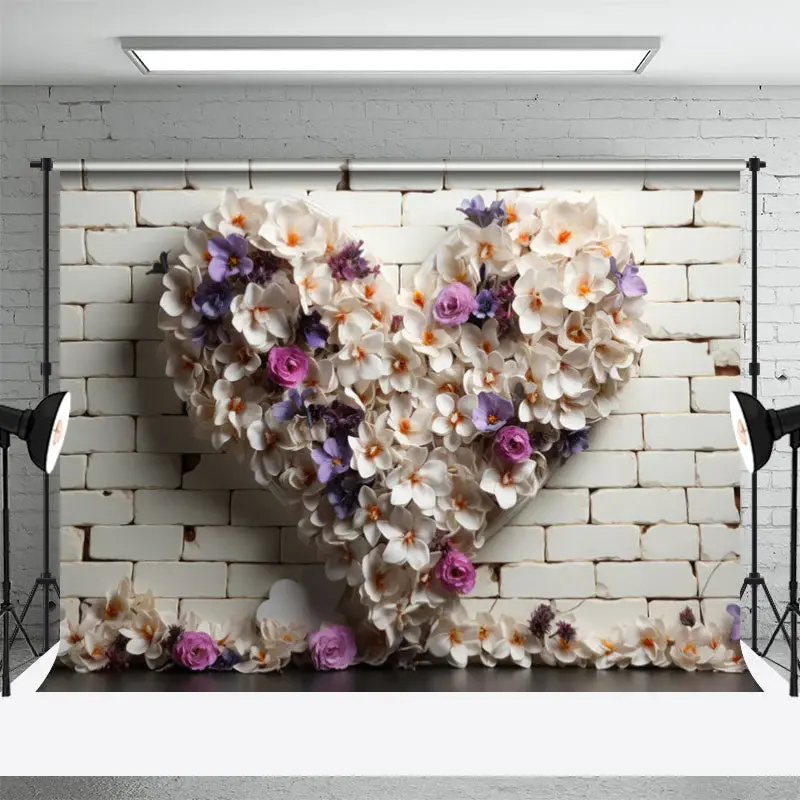 White Purple Flower Brick Valentines Day Backdrop - Aperturee