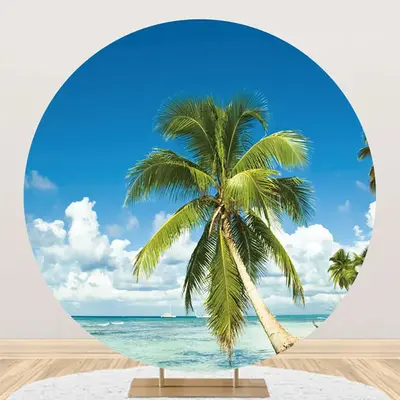 Palm Trees Sky Clouds Hawaii Beach Round Backdrop